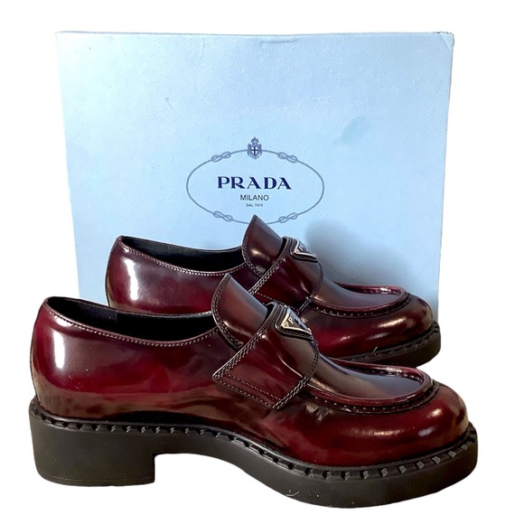 Prada Logo Plaque Slip-On Cordova Chocolate Brushed Leather Loafers (Ultralux) - Picture 3 of 10
